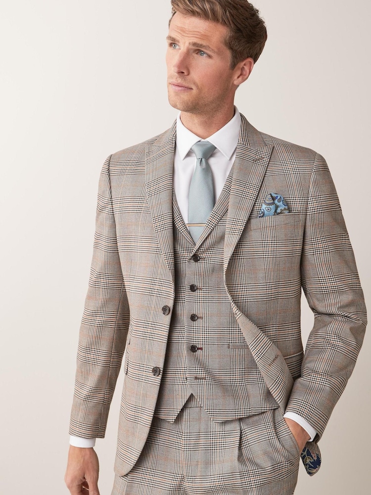 Taupe Slim Fit Check Suit: Jacket - Image 1 of 5