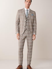 Taupe Slim Fit Check Suit: Jacket - Image 2 of 5