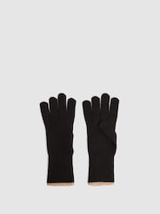Reiss Black/Camel Hazel Wool Blend Contrast Trim Gloves - Image 1 of 3