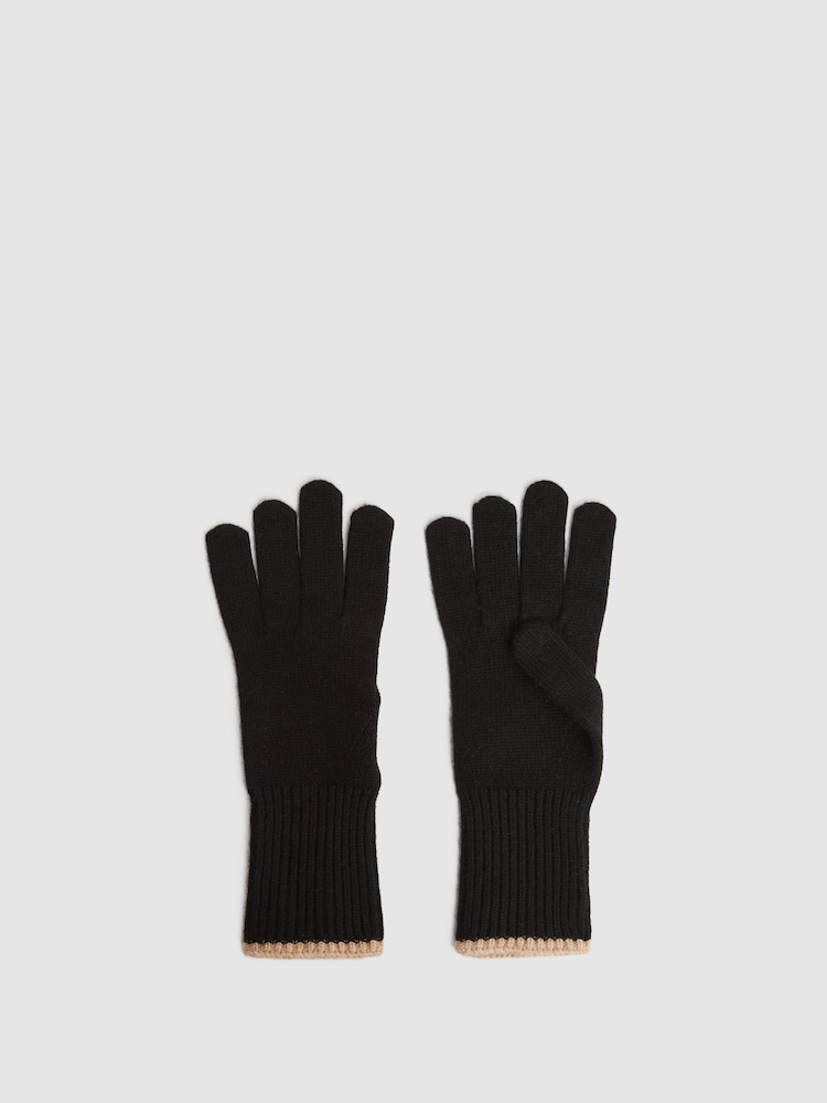 Reiss Black/Camel Hazel Wool Blend Contrast Trim Gloves - Image 1 of 3