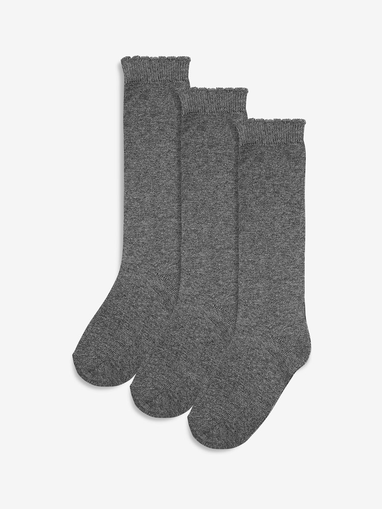Grey - Grey 3 Pack Cotton Rich Knee High School Socks - Image 1 of 3 Grey - Grey 3 Pack Cotton Rich Knee High School Socks - Image 1 of 3