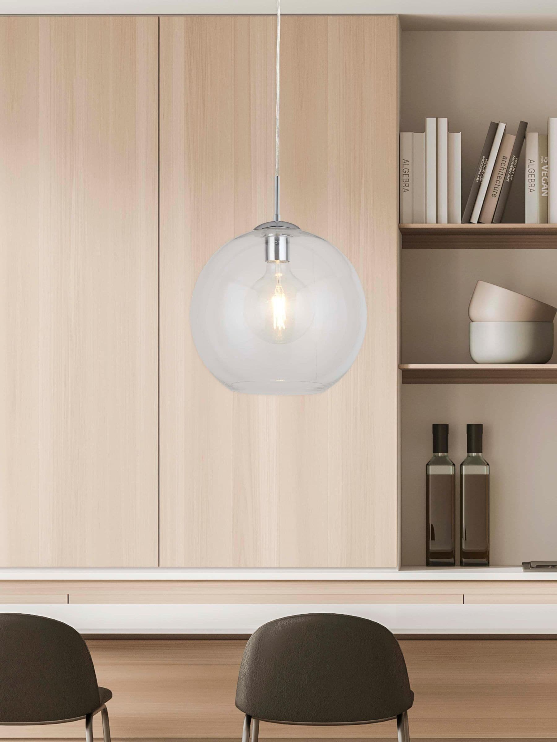 Searchlight 1 Light Round Pendant Chrome With Clear Glass - Image 5