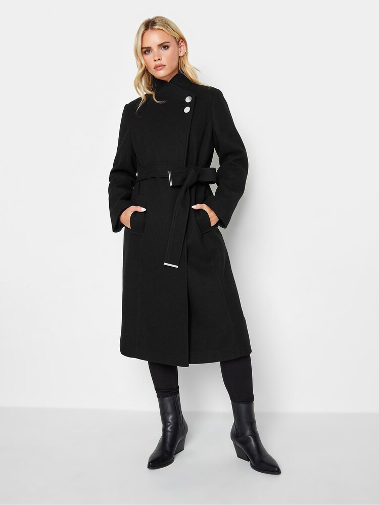 PixieGirl Petite Black Wrap Belted Coat - Image 1 of 4