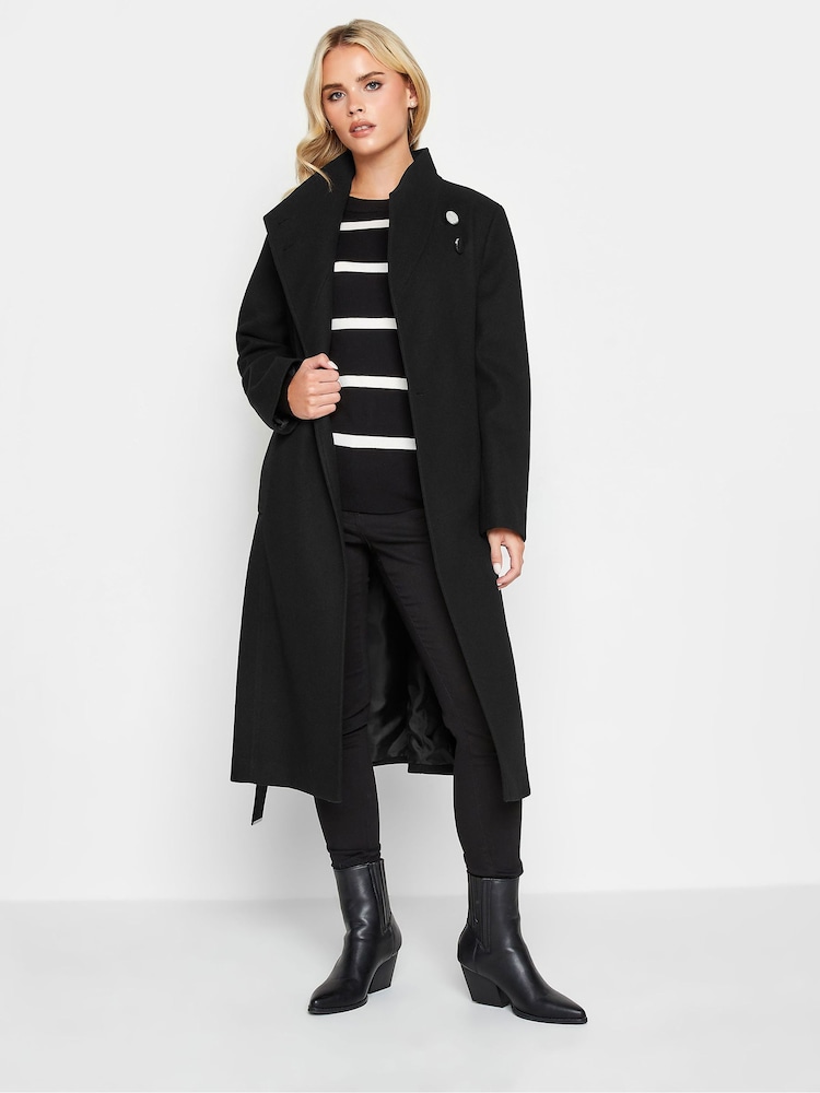 PixieGirl Petite Black Wrap Belted Coat - Image 2 of 4