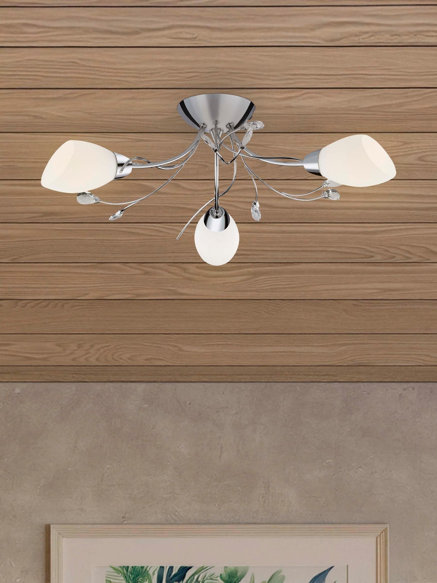 Searchlight Unisex Chrome Florienne Polished & Glass 3 Flush Ceiling Light - Image 1