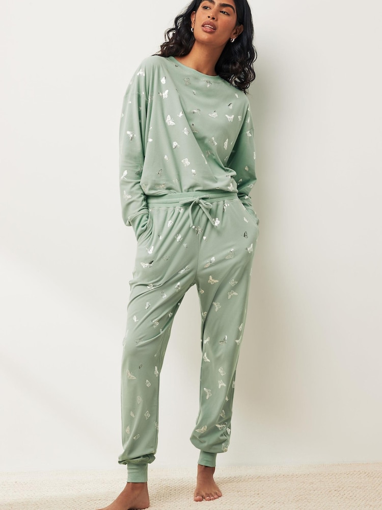 Sage Green Butterfly Foil Supersoft Cosy Pyjamas - Image 2 of 11