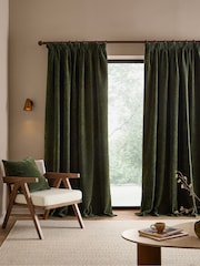 Yard Olive Heath Washed Velvet Lined Pencil Pleat Curtains - Image 2 of 4
