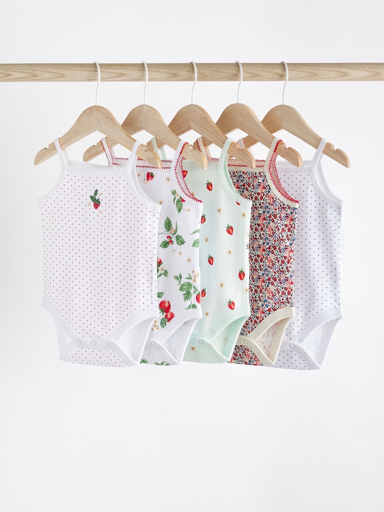 Red/White Baby Strappy Vest Bodysuits 5 Pack - Image 1 of 12