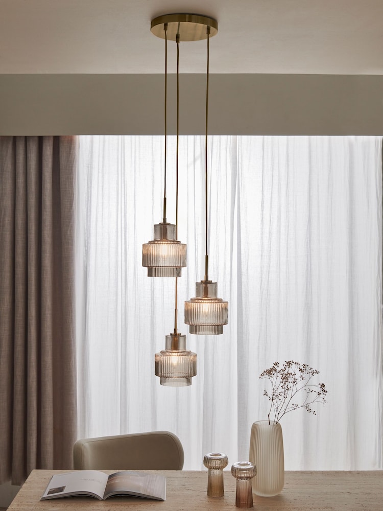 Lipsy Gold Cluster Light Ribbed Glass Ceiling Light - Image 1 of 5