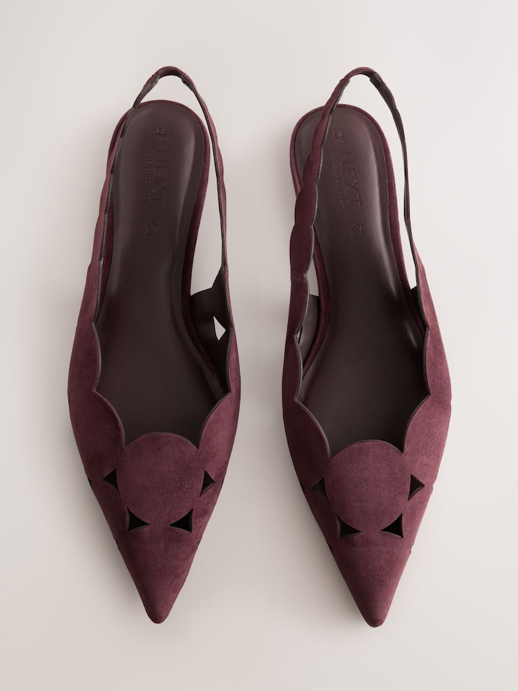 Burgundy Red Forever Comfort® Leather Lasercut Slingback Flats - Image 1 of 5
