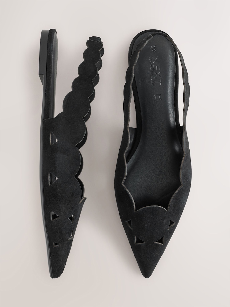 Black Forever Comfort® Leather Lasercut Slingback Flats - Image 1 of 5
