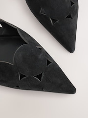 Black Forever Comfort® Leather Lasercut Slingback Flats - Image 4 of 5