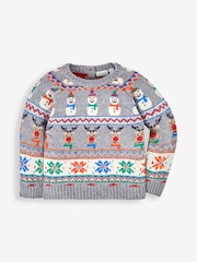 JoJo Maman Bébé Grey Christmas Fair Isle Pattern Jumper - Image 2 of 3
