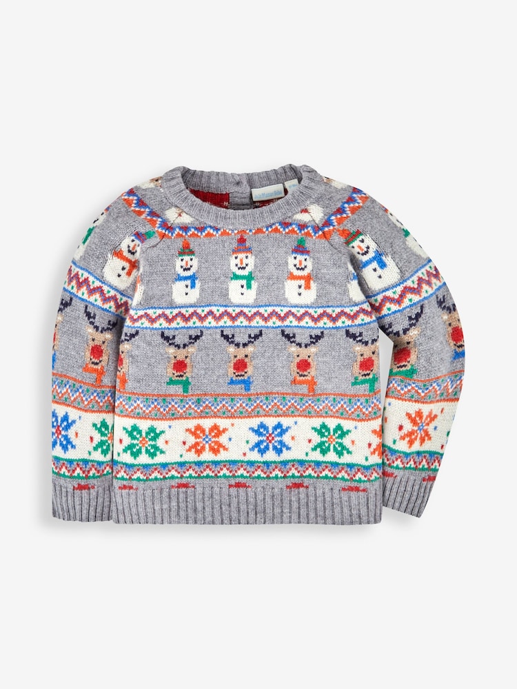 JoJo Maman Bébé Grey Christmas Fair Isle Pattern Jumper - Image 2 of 3