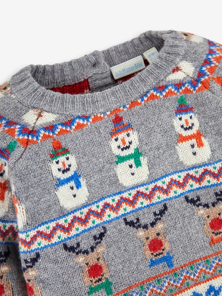 JoJo Maman Bébé Grey Christmas Fair Isle Pattern Jumper - Image 3 of 3