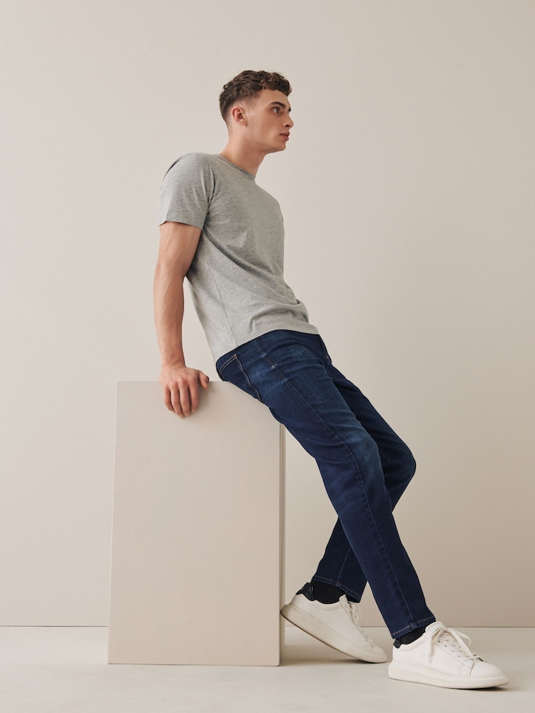 Grey Marl Regular Fit Essential Crew Neck Cotton T-Shirt - Image 3 of 4