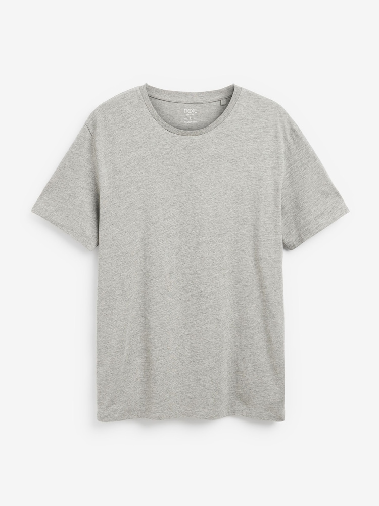 Grey Marl Regular Fit Essential Crew Neck Cotton T-Shirt - Image 4 of 4