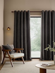 Yard Charcoal Heath Washed Velvet Lined Eyelet Curtains - Image 2 of 4