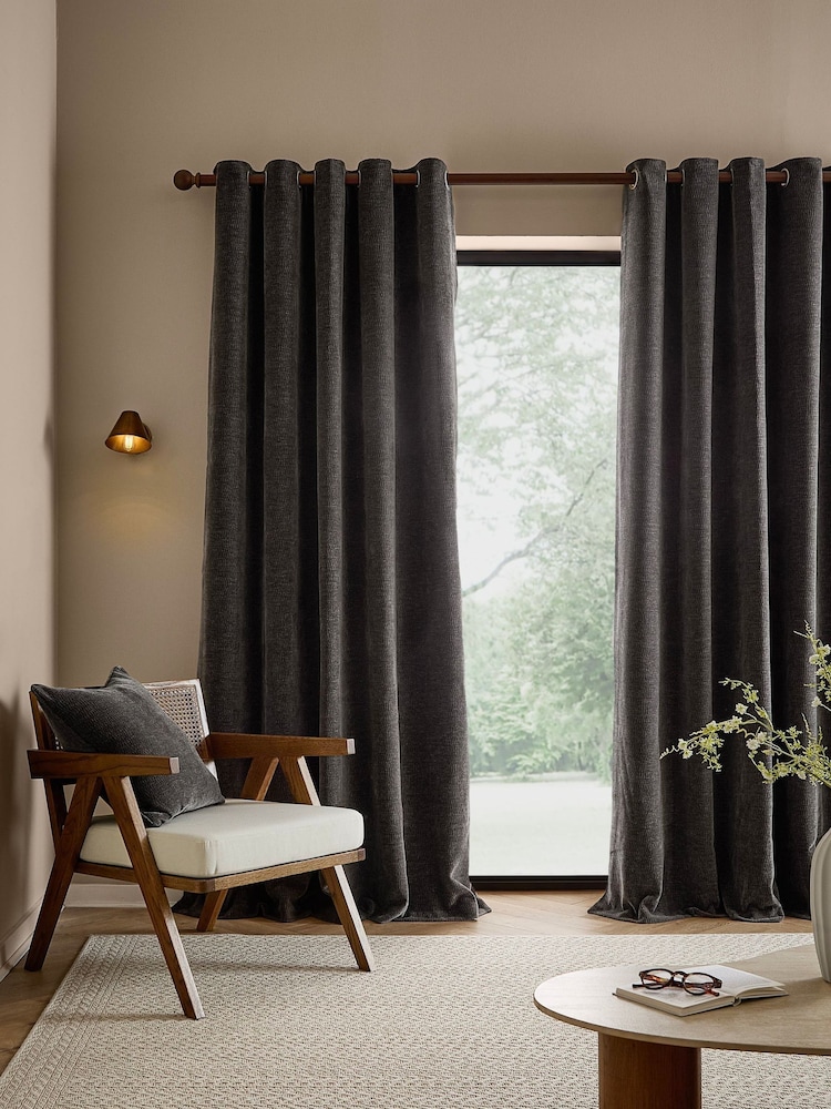 Yard Charcoal Heath Washed Velvet Lined Eyelet Curtains - Image 2 of 4 Yard Charcoal Heath Washed Velvet Lined Eyelet Curtains - Image 2 of 4