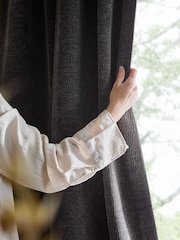 Yard Charcoal Heath Washed Velvet Lined Eyelet Curtains - Image 3 of 4