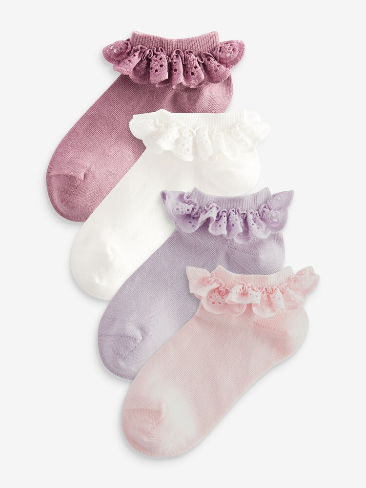 Pink Cotton Rich Ruffle Frill Trainer Socks 4 Pack - Image 1 of 5