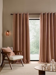 Yard Cotta Heath Washed Velvet Lined Eyelet Curtains - Image 2 of 4