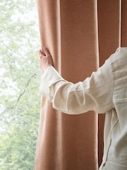 Yard Cotta Heath Washed Velvet Lined Eyelet Curtains - Image 3 of 4