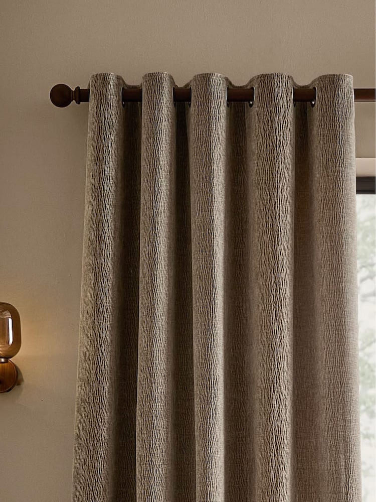 Yard Greige Heath Washed Velvet Lined Eyelet Curtains - Image 2 of 4