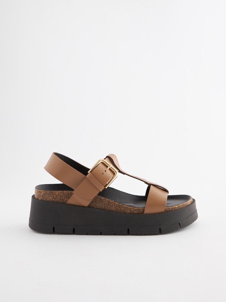 Tan Brown Forever Comfort® Leather T-Bar Flatform Sandals - Image 4 of 7