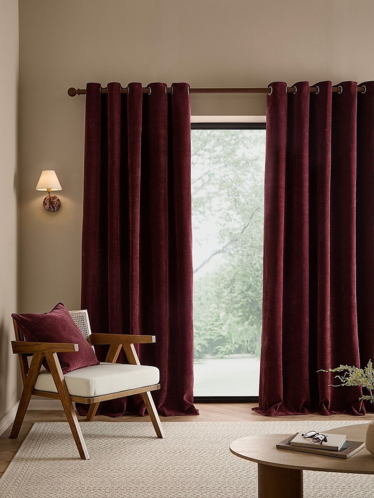 Yard Beetroot Heath Washed Velvet Lined Eyelet Curtains - Image 2 of 4 Yard Beetroot Heath Washed Velvet Lined Eyelet Curtains - Image 2 of 4
