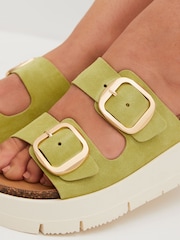 Lime Green Forever Comfort® Leather Double Buckle Flatform Shoes - Image 2 of 7