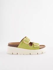 Lime Green Forever Comfort® Leather Double Buckle Flatform Shoes - Image 3 of 7
