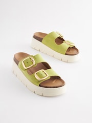 Lime Green Forever Comfort® Leather Double Buckle Flatform Shoes - Image 4 of 7