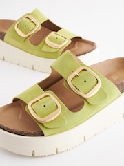 Lime Green Forever Comfort® Leather Double Buckle Flatform Shoes - Image 5 of 7