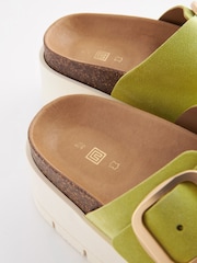 Lime Green Forever Comfort® Leather Double Buckle Flatform Shoes - Image 6 of 7
