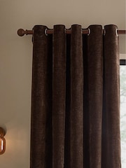 Yard Espresso Brown Heath Washed Velvet Lined Eyelet Curtains - Image 1 of 4