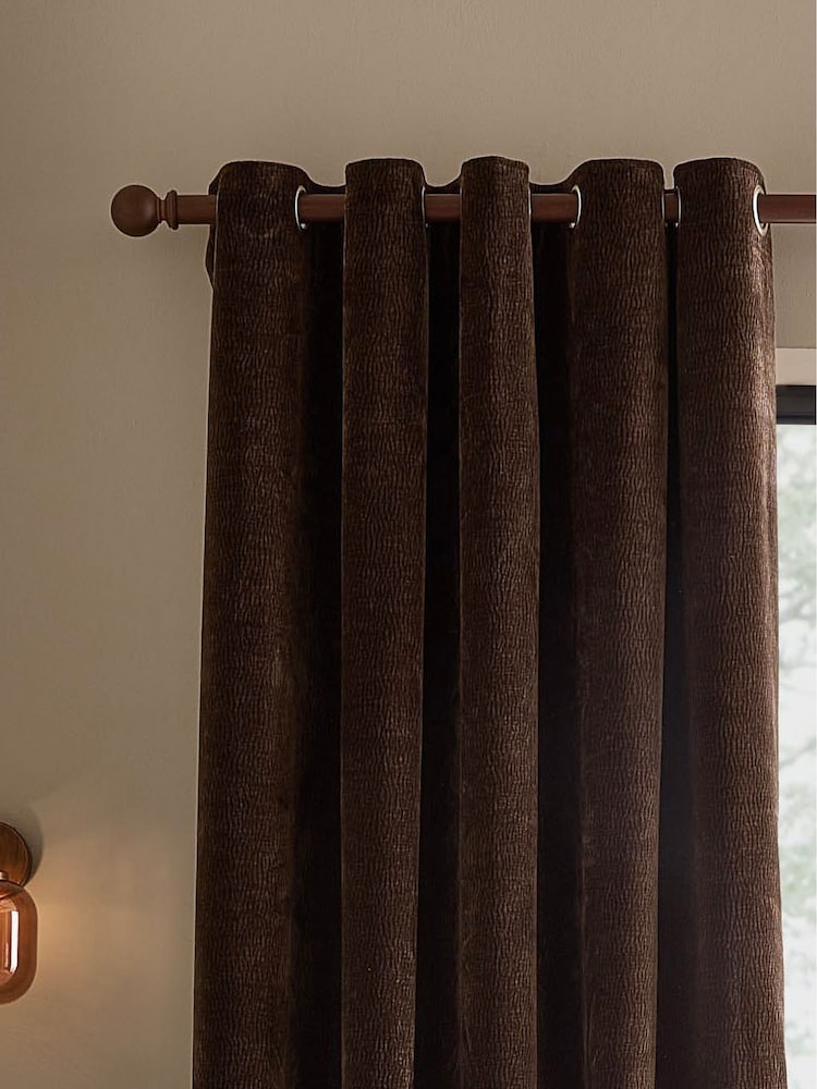 Yard Espresso Brown Heath Washed Velvet Lined Eyelet Curtains - Image 1 of 4 Yard Espresso Brown Heath Washed Velvet Lined Eyelet Curtains - Image 1 of 4