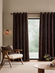 Yard Espresso Brown Heath Washed Velvet Lined Eyelet Curtains - Image 2 of 4
