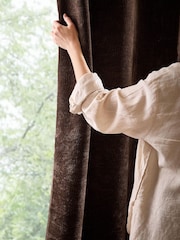Yard Espresso Brown Heath Washed Velvet Lined Eyelet Curtains - Image 3 of 4