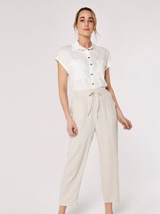 Apricot Cream Pocket Linen Mix Palazzo Trousers - Image 3 of 4
