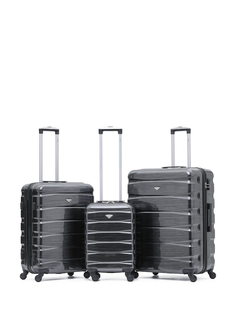 Siva/črna sijajna - Flight Knight Hardcase velik karirast; s karirastim vzorcem in Suitcases and Cabin Case Set of 3 - Slika 1 iz 7