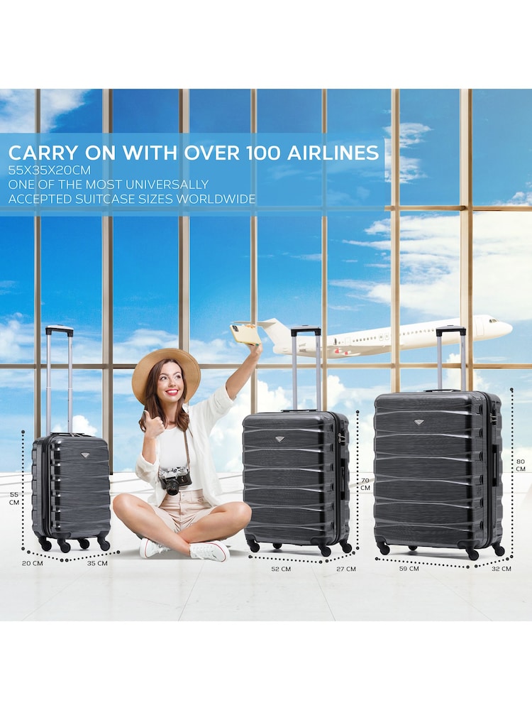 Siva/črna sijajna - Flight Knight Hardcase velik karirast; s karirastim vzorcem in Suitcases and Cabin Case Set of 3 - Slika 2 iz 7