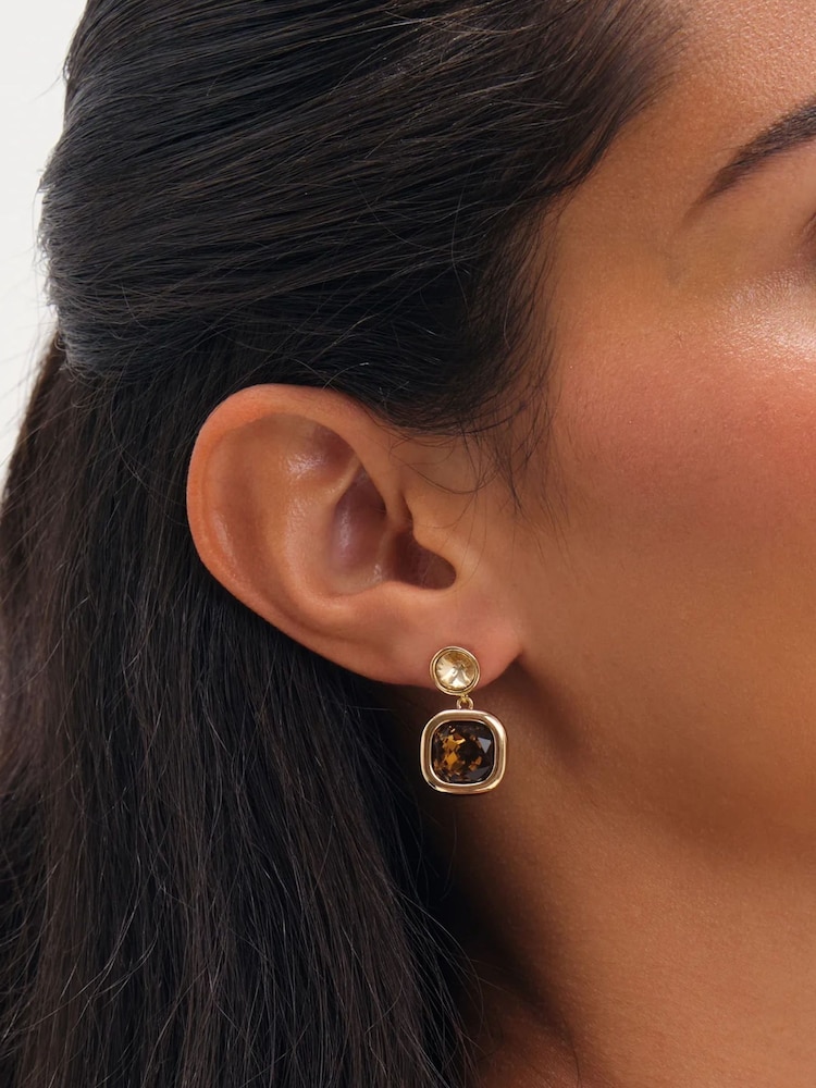 Jon Richard Gold Plated Champagne And Brown Stone Drop Earrings - Image 1 of 2 Jon Richard Gold Plated Champagne And Brown Stone Drop Earrings - Image 1 of 2
