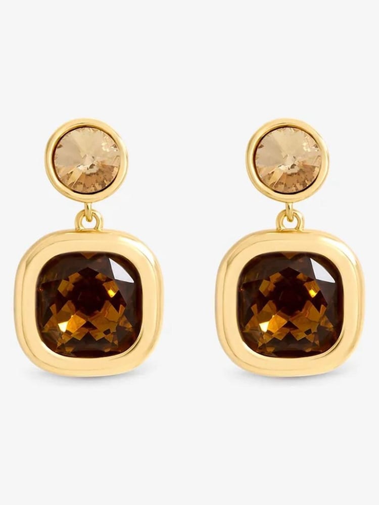 Jon Richard Gold Plated Champagne And Brown Stone Drop Earrings - Image 2 of 2 Jon Richard Gold Plated Champagne And Brown Stone Drop Earrings - Image 2 of 2