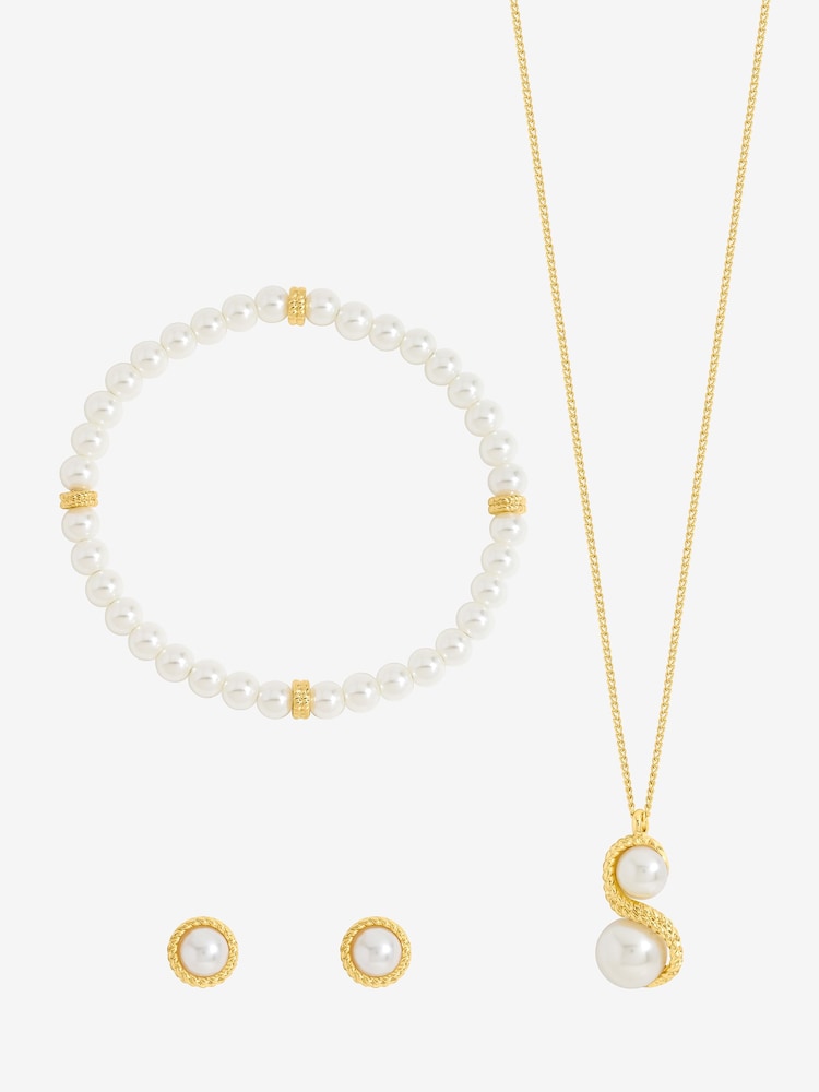Jon Richard Gold Plated Pearl And Infinity Trio Set Gift Box - Image 1 of 2 Jon Richard Gold Plated Pearl And Infinity Trio Set Gift Box - Image 1 of 2