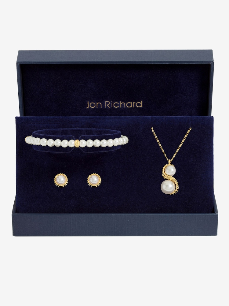 Jon Richard Gold Plated Pearl And Infinity Trio Set Gift Box - Image 2 of 2 Jon Richard Gold Plated Pearl And Infinity Trio Set Gift Box - Image 2 of 2