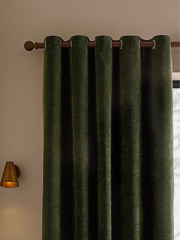 Yard Olive Heath Washed Velvet Lined Eyelet Curtains - Image 1 of 4 Yard Olive Heath Washed Velvet Lined Eyelet Curtains - Image 1 of 4