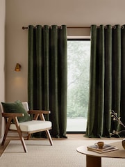 Yard Olive Heath Washed Velvet Lined Eyelet Curtains - Image 2 of 4