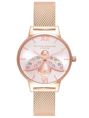 Olivia Burton Rose Gold Rainbow Bee Sunray Mesh Watch - Image 1 of 6