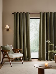 Yard Eucalyptus Heath Washed Velvet Lined Eyelet Curtains - Image 2 of 4
